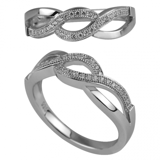 Rhodium Plated 925 Sterling Silver Ring with Cubic Zirconia