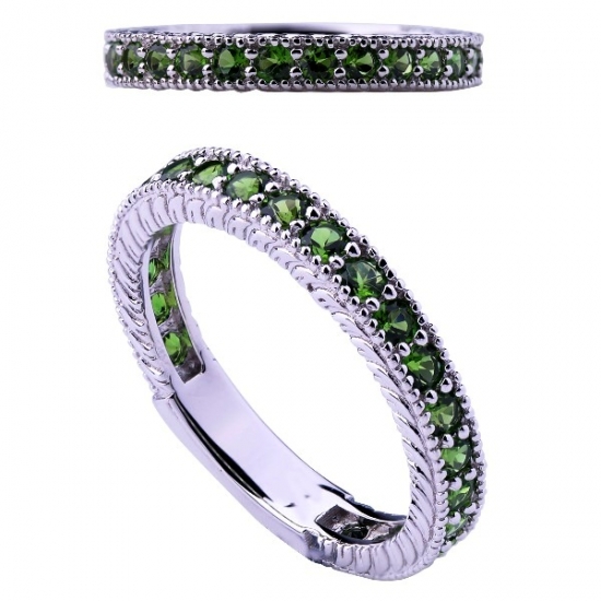 S925 Prong Setting Band Ring Chrome Diopside Size 2.4 Ring