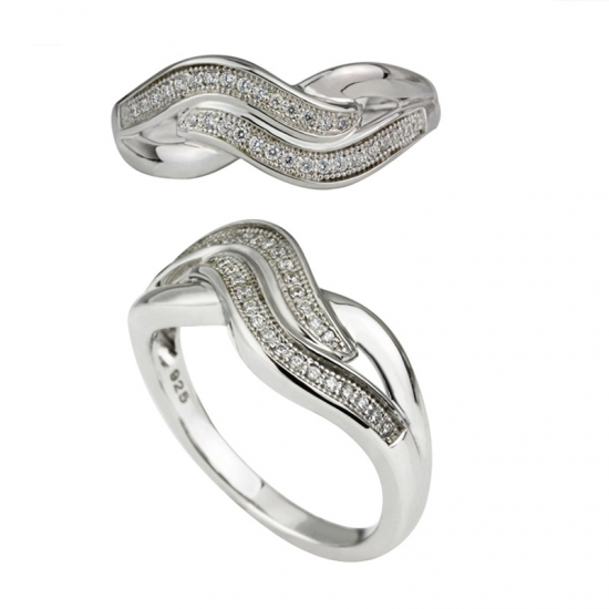 Micro Pave Setting Jewelry Manufacturer Rhodium Plated Zirconia Silver Ring