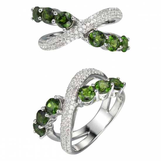 Fine 925 Sterling Silver Chrome Diopside Ring With CZ