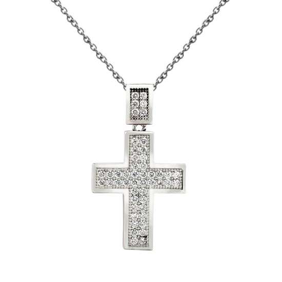 Cubic Zirconia Cross Pendant In Fine Silver Plate